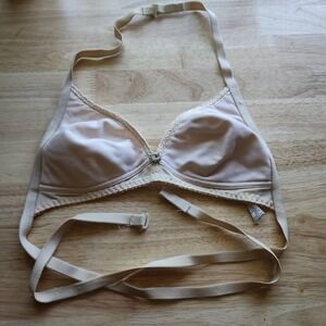Vintage Formfit Rogers Beige Halter Wrap Around Bra 34B Made in USA 12094